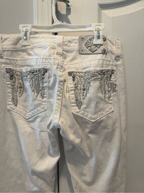 Miss Me White Boot Cut Jeans with Silver Embellished Back Pockets